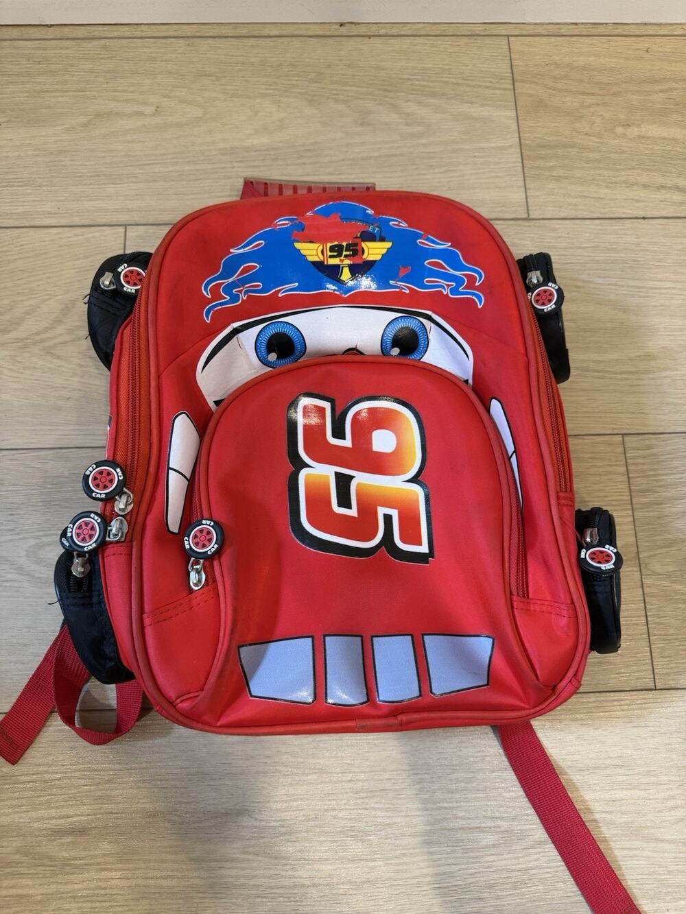 Disney Cars Lightning McQueen Red Yellow Kids Medium Backpack Polyester Zip